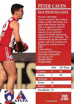 1995 Select AFL #219 Peter Caven Back